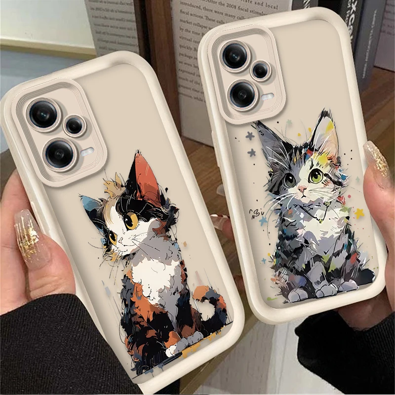 Oil Painting Style Cat Phone Case for Xiaomi Redmi Note 12 11 13 Pro Plus 4G 5G 11S 10S 12S 10 9 9S Redmi 14C 12C 13C A3 12 Etui