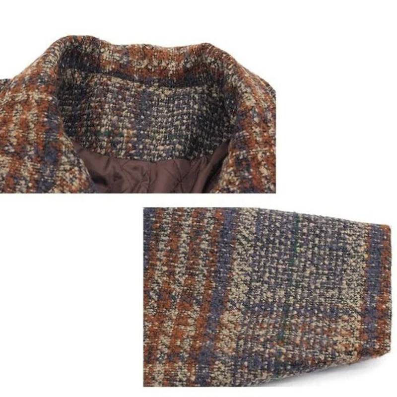 Blazer de inverno xadrez de Tweed feminino, algodão acolchoado, casual longo médio, senhora do escritório Vintage, traje de trabalho espesso de