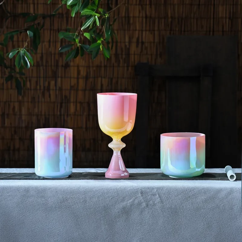 7 Chakra Crystal Singing Bowl for Yoga Meditation Sound Healing Instrument Gradient Color Glass Bowl Mindfulness Practice