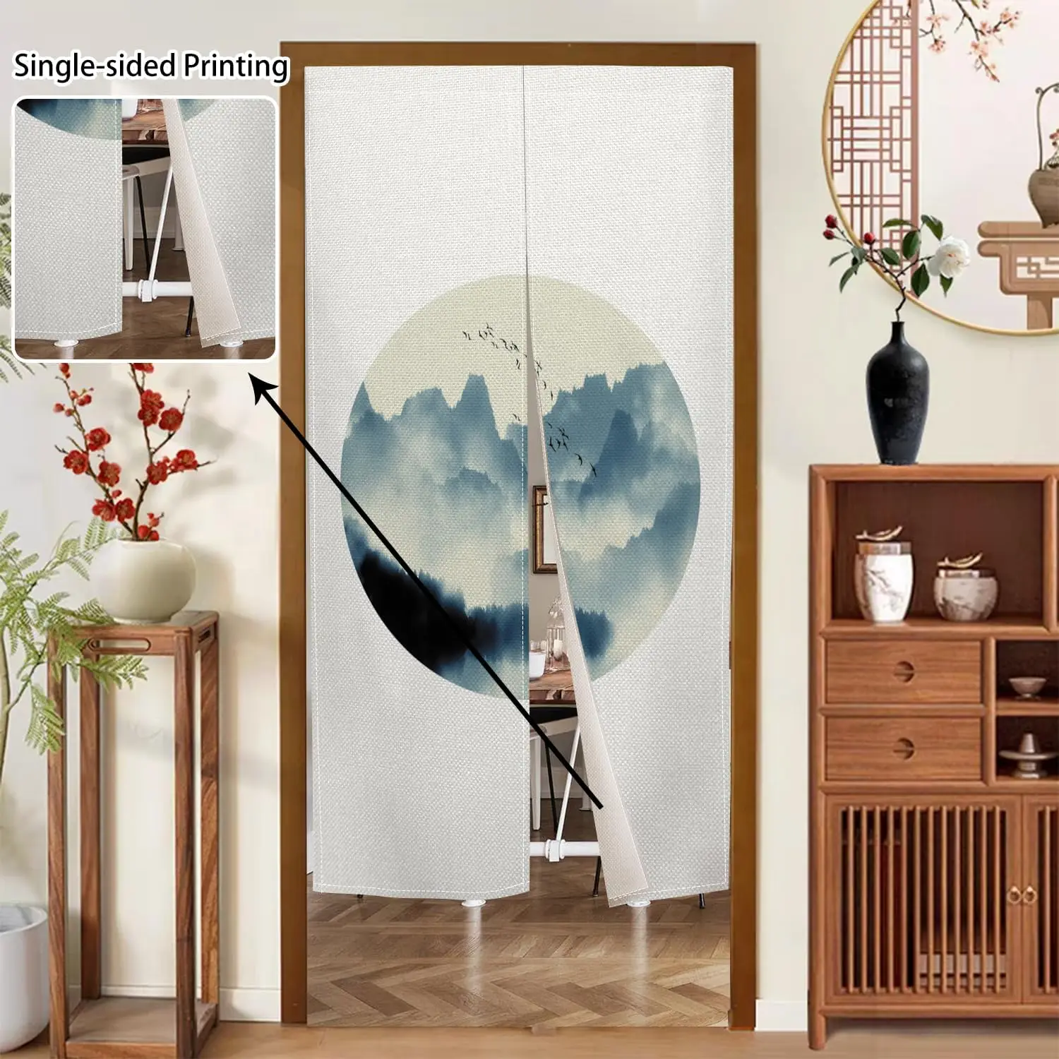 Traditional Japanese Doorway Curtain Noren Japanese Long Doorway Tapestry Window Treatment Panel Ink Mount Printing for Wall
