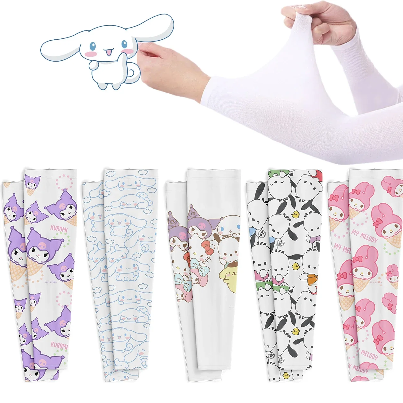 Kuromi 1Pair Sanrios Cinnamoroll Cartoon Summer Ice Silk Sun-protective Sleeve Adult Child kawaii Anime Arm Cover Sport Running