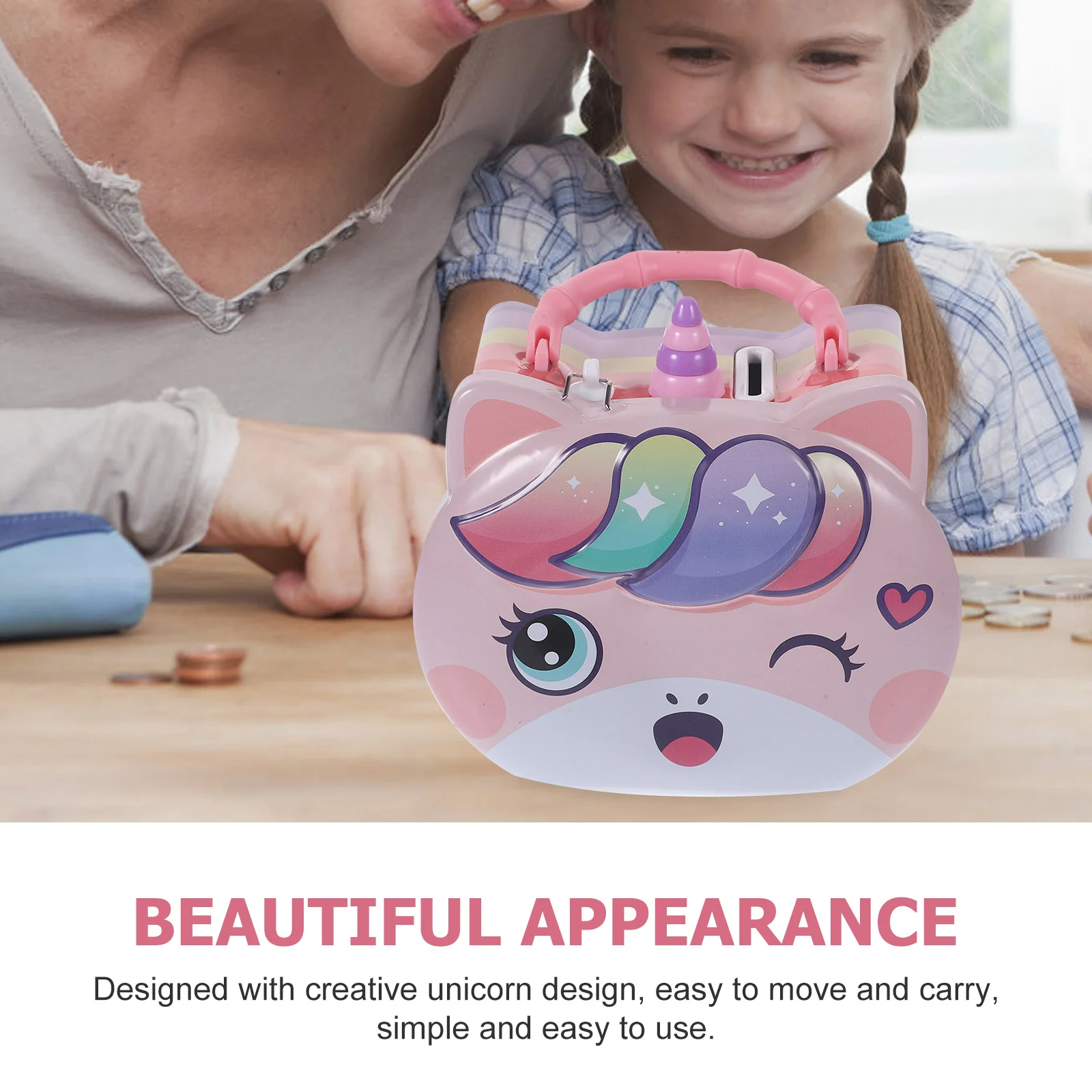 Unicorn Pig Can Gift Cartoon Piggy Bank Girls Banks for Kids Coin Jar Iron Metal Toddler Random color
