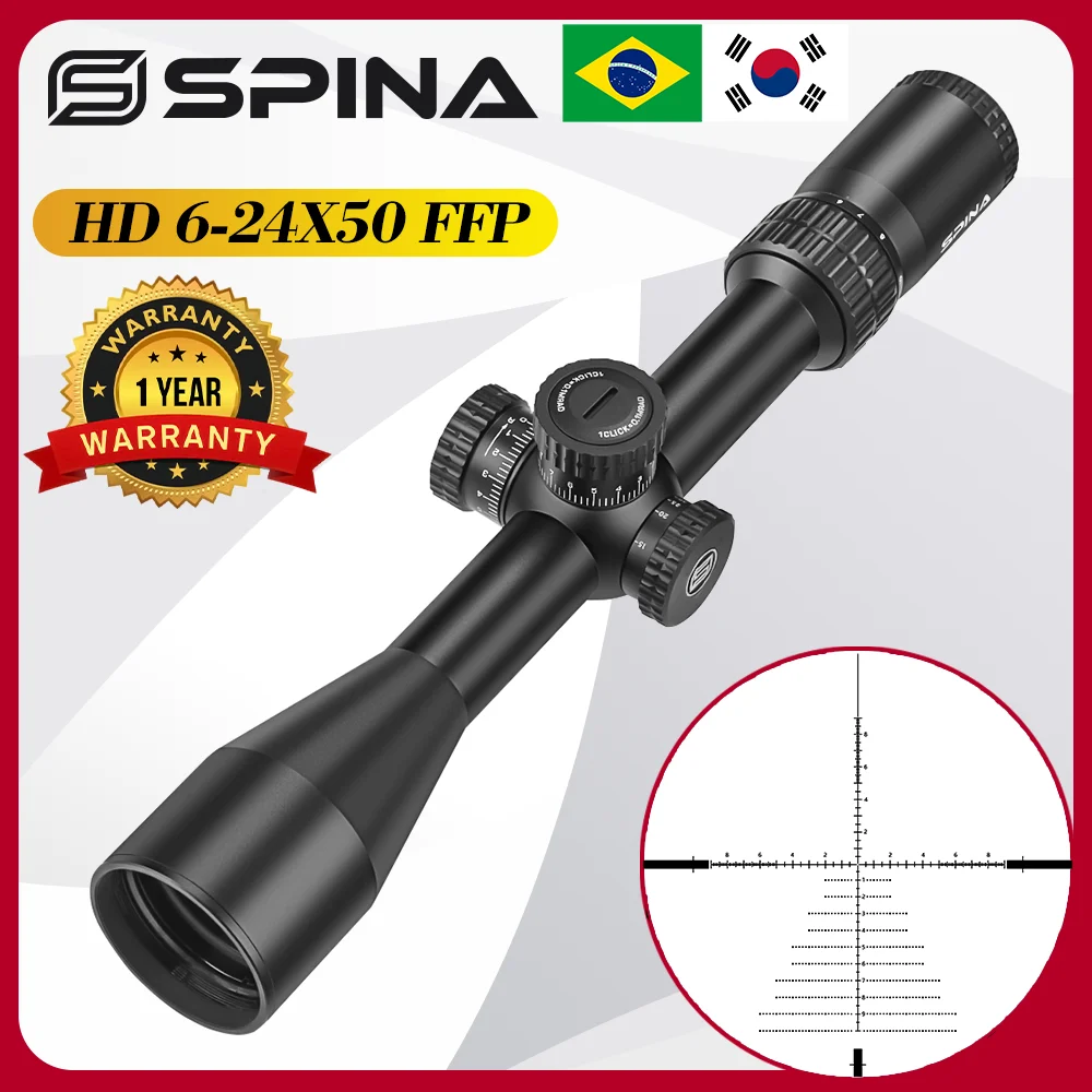 

SPINA Optics HD 6-24x50 FFP First Focal Plane Scope Side Parallax MIL Tactical Hunting Riflescope Long Range Sight For.308.556