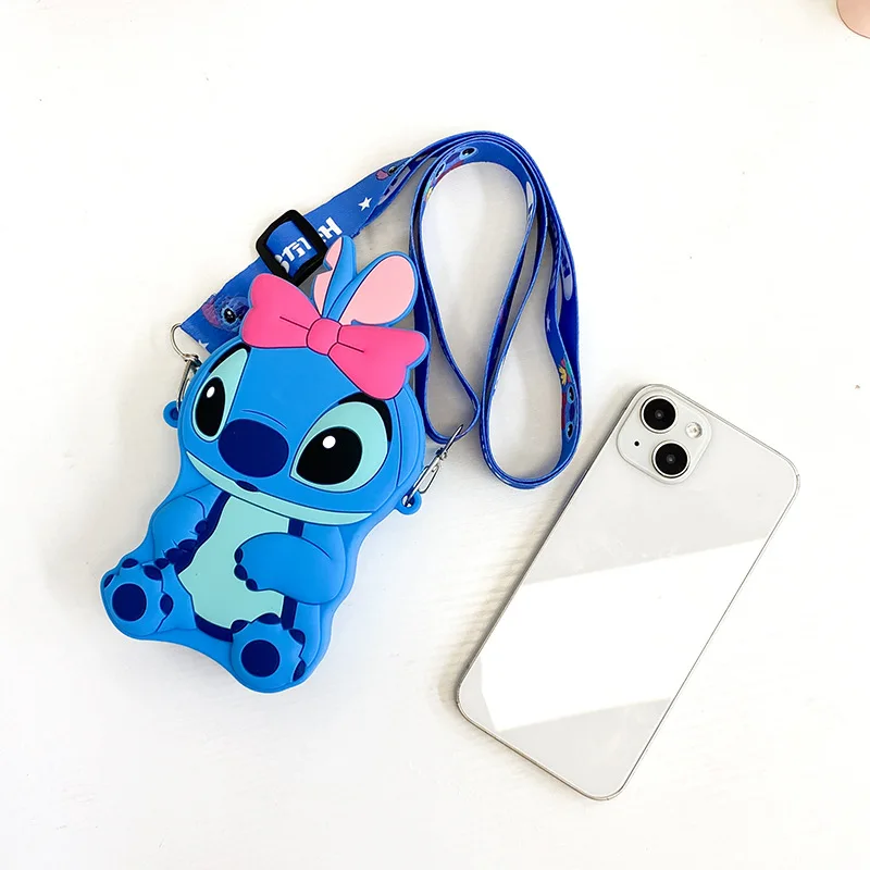 Disney-Sac messager Stitch pour filles et enfants, gel de pton, porte-monnaie, dessin animé mignon, sac de rangement, poudres à monnaie, mode, cadeaux de vacances