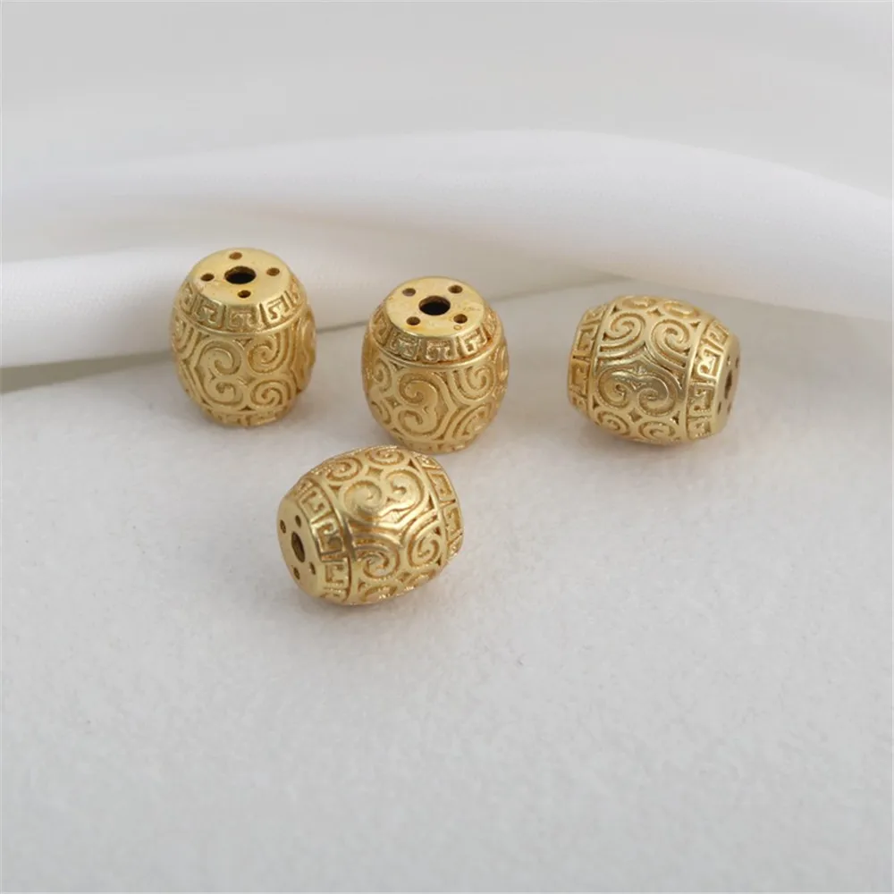 18K Gold Barrel-Shaped Rodada Beads, pérolas soltas para DIY pulseira e colar, Handmade Bead Separando Acessórios, 8x9mm