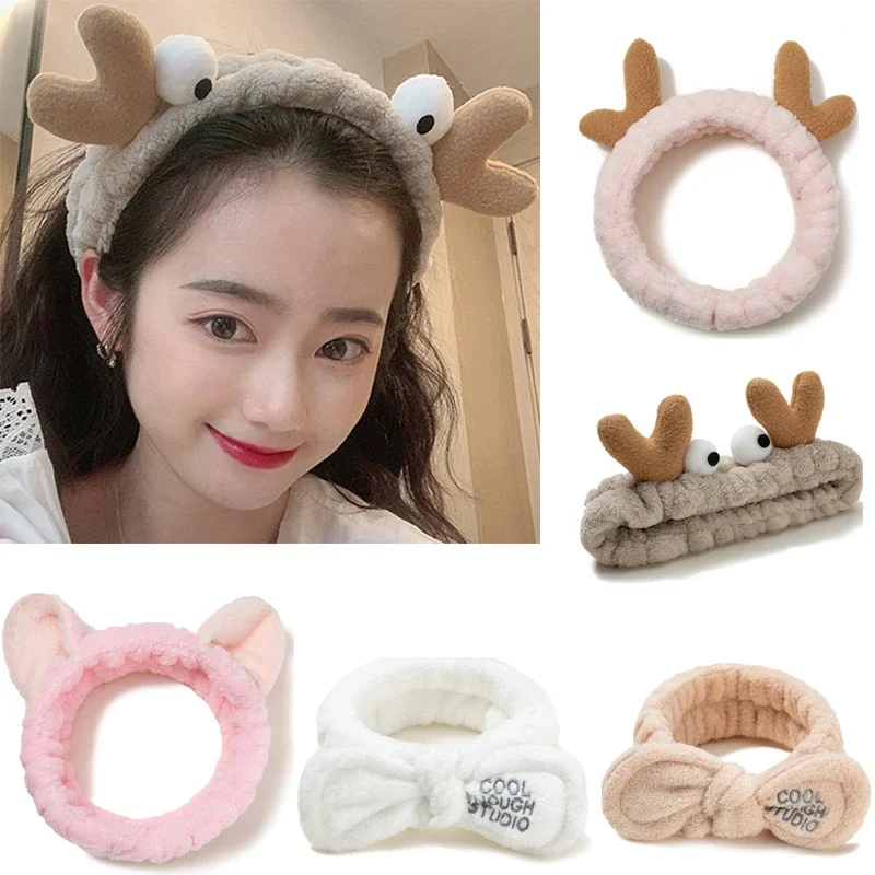 Winter Soft Female Makeup Headband Coral Fleece Animals Hair Bands Wash Face Sports Headbands for Women Girl Headwear