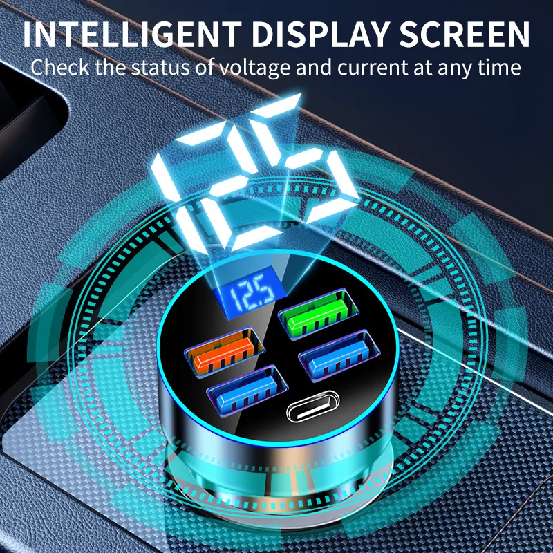 빠른 충전 차량용 충전기 전압 보호 iPhone 용 USB Type-c 5 인터페이스가있는 휴대 전화 어댑터 Samsung Xiaomi Huawei