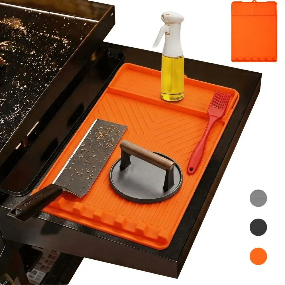 Durable Silicone Grill Mat Textured Foldable Mat Grill Tool Tray Three-Section Raised Lip Grill Buddy Mat Countertop Protection