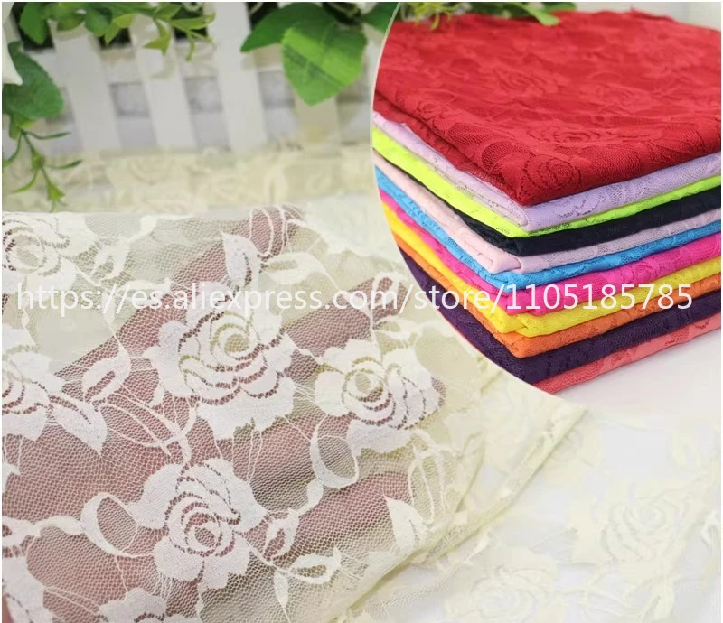 

High Quality Elastic Rose Lace Fabric Handmade Curtains, Wedding Decorations, Short Skirts, Clothing Accessories