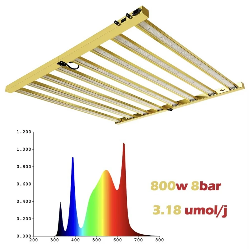 800w UV/IR LED Grow Light Full Spectrum 2 Channels Dimming Veg Flower Grow Light LED 8Bars for Greenhouse Fast Delivery