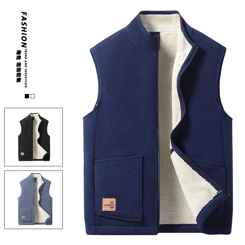 

Men Thick and Plush Lamb Wool Vests Men Standing Collar Vest Waistcoats Middle-aged and Elderly Winter Warm Top Men Warm Vests