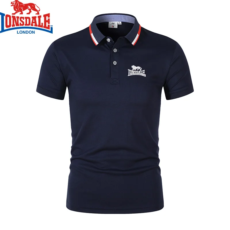 Embroidered LONSDALE Men\'s Breathable Polo Shirt Summer New Business Leisure High Quality Lapel Polo Shirt for Men