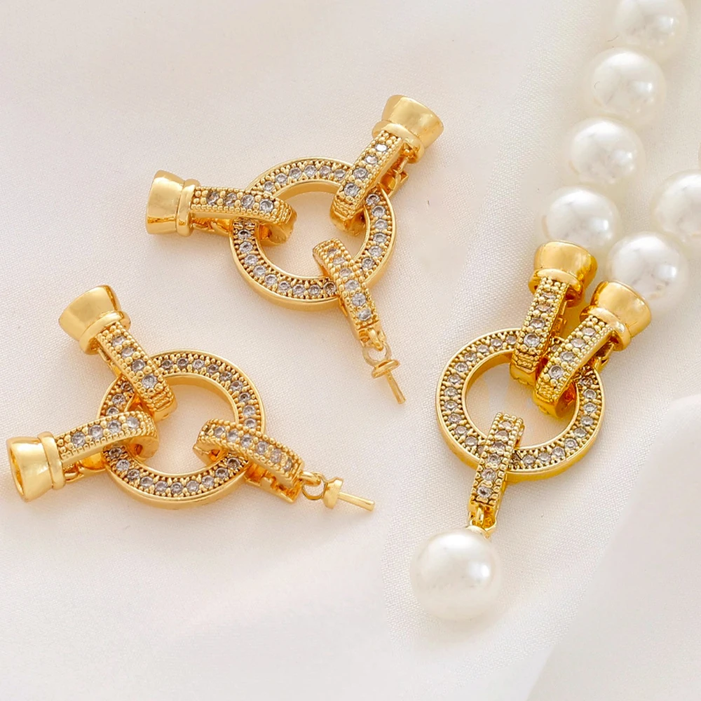 1pc 18K Gold Plated Brass Cubic Zirconia Pearl Necklace Connector Clasps Clip Converter for DIY Bracelet Necklace Jewelry Making