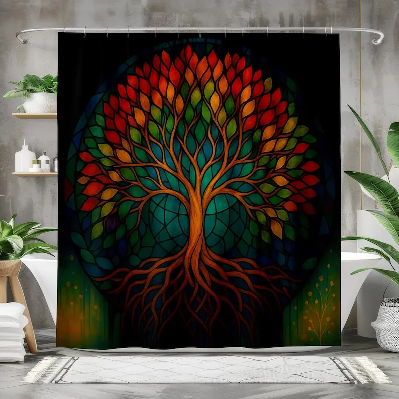 

Bohemian Tree of Life Shower Curtain, Mandala Bathroom Decor, Nature-Inspired Design, Eco-Friendly Home Accessory, Gift Idea