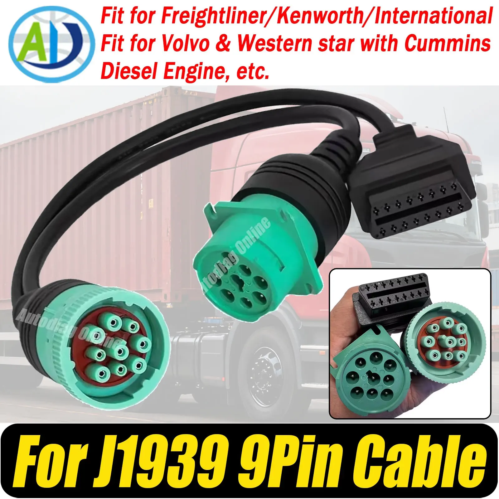 for Cummins Diesel Engine Connector Truck Adapter Cable For Volvo/Freightliner/Kenworth/International Truck Diagnosctic Cable