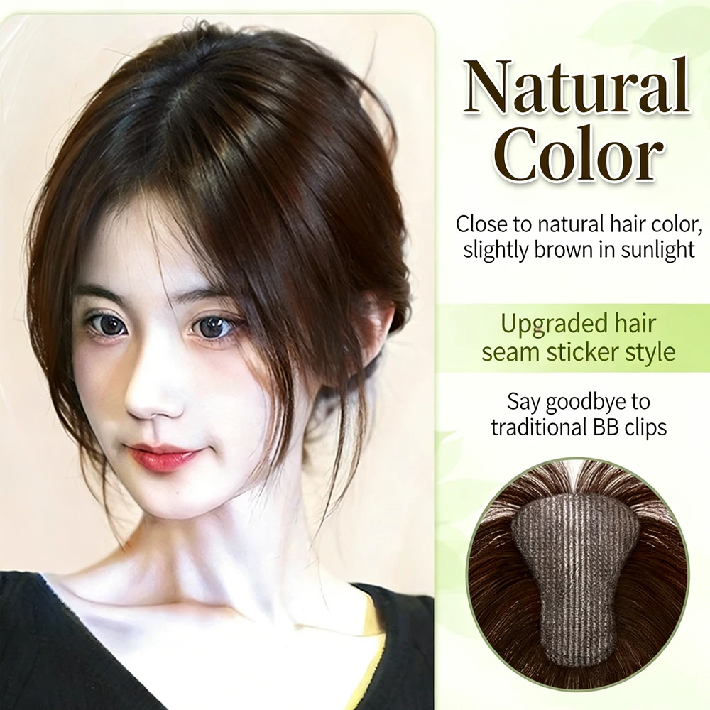 Nouveau Topper de Cheveux Synthétiques Naturels à Effet Invisible pour le Front, pour Femmes, avec Fixation Magique Sans Clips, Couvre les Cheveux Gris et les Franges