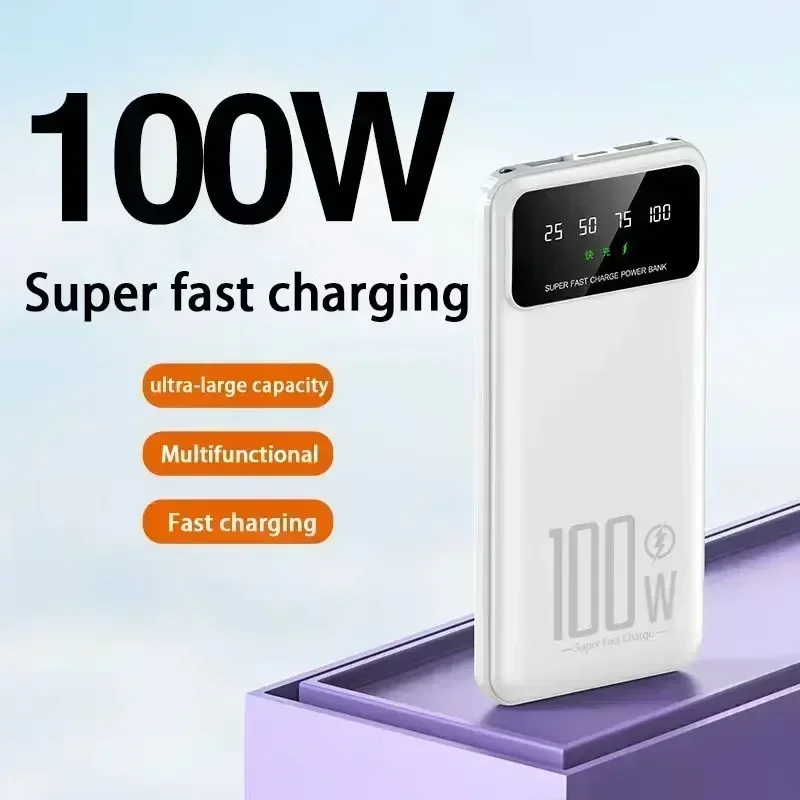 Banco de potência de carregamento super rápido, carregador portátil, bateria, Powerbank para iPhone, Huawei, Samsung, novo, 100000mAh, 100W