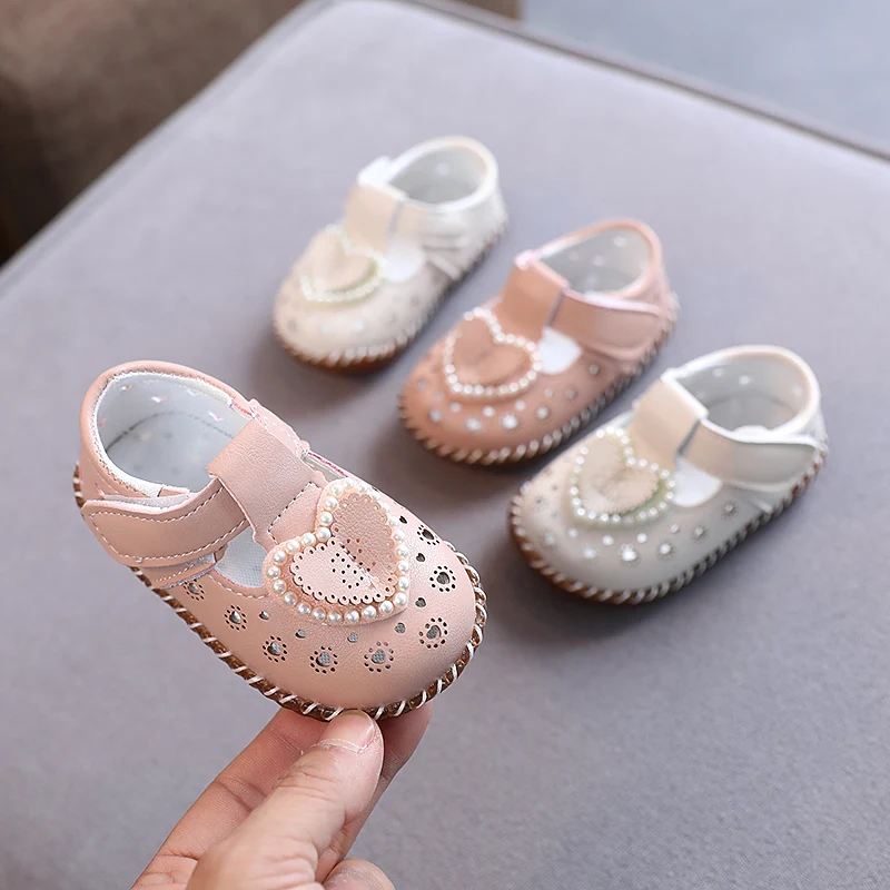 Spring and summer baby girl sandals 6-12 months 3 soft bottom non-slip baby princess shoes breathable leather shoes 0-1 years ol