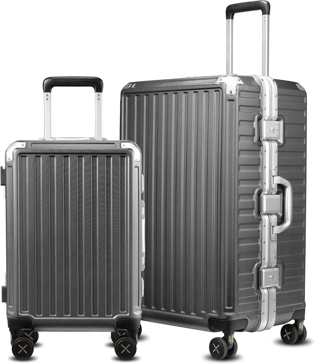 Zipperless Luggage With Spinner Wheels - Polycarbonate Aluminum Hard Shell Suitcase, 2-Piece Set (20/28), Gun