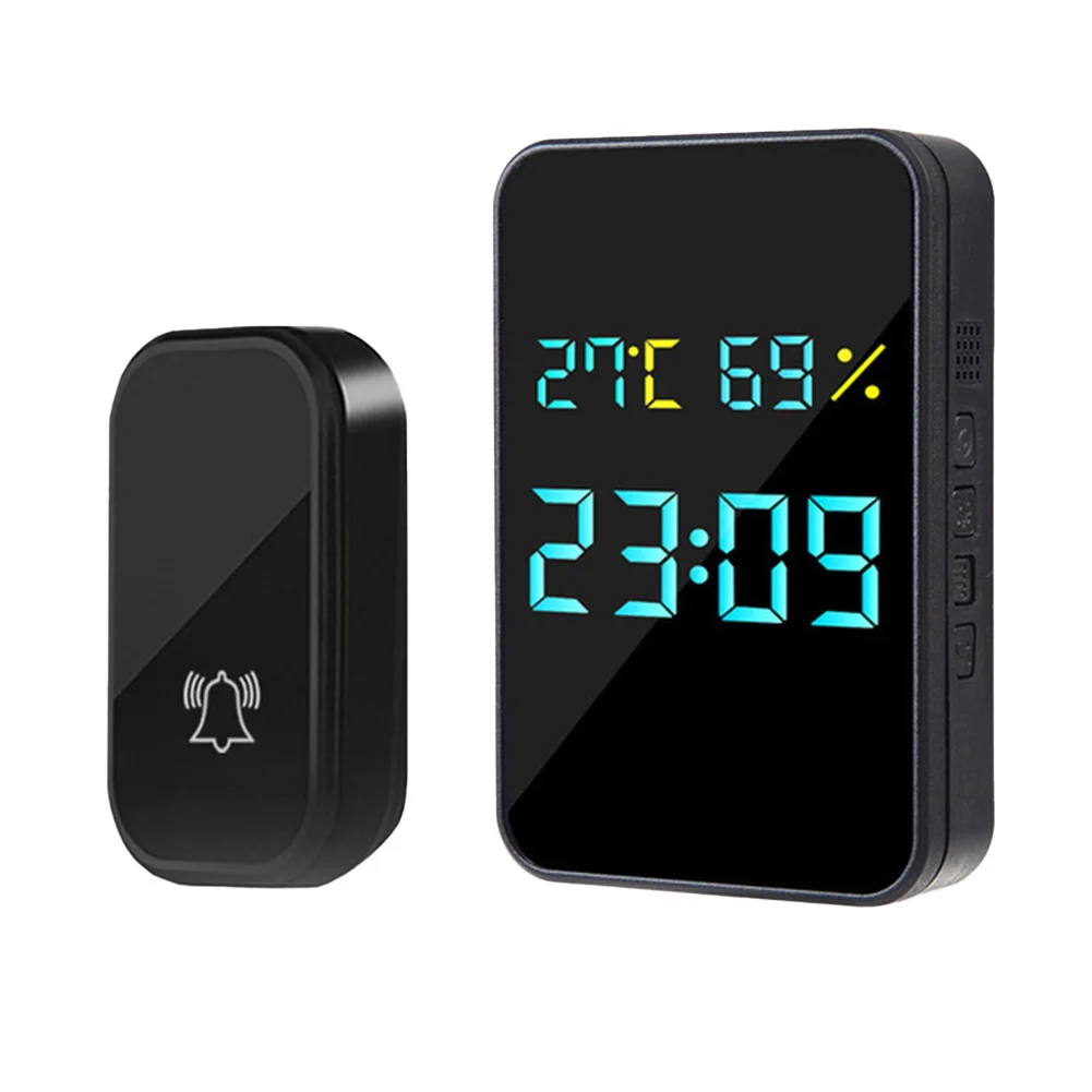 

Display Temperature Self Powered 1pc ABS Bell Black Compatibility Doorbell EU UK US Humidity Control And Monitor