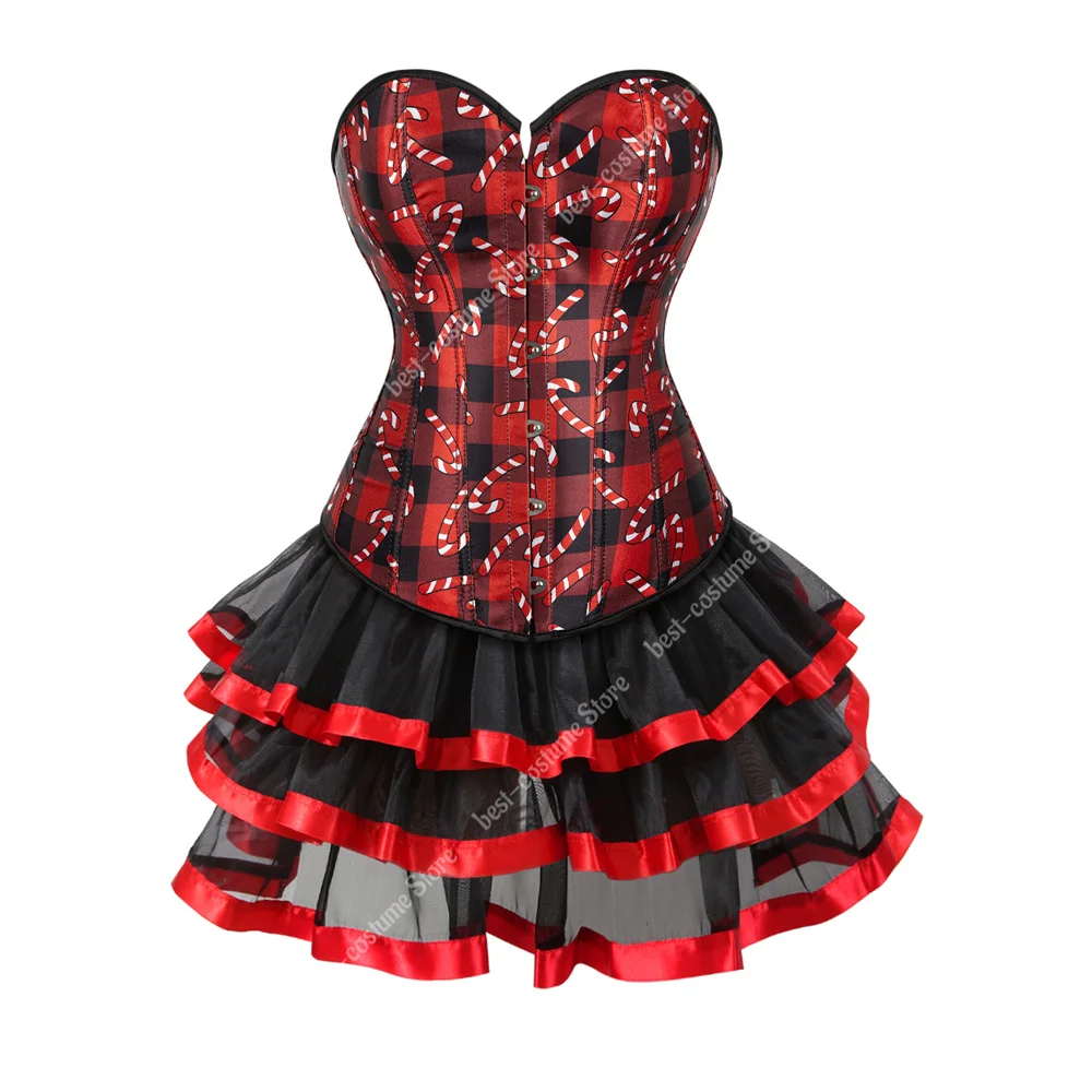 女性のクリスマスコルセット,スカート付きトップ,バーレスクコスチューム,マンタコスプレ,赤と緑,ランジェリードレス