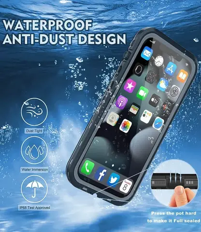 For iPhone 16 15 14 Plus 13 12 11 Pro XS Max XR IP68 Waterproof Phone Case Dustproof Diving Swim Surfing Cover Screen Protector