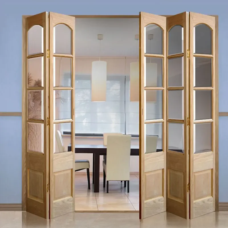 Factory Prices Interior Bi Folded Style Soundproof Bi-fold Wooden Doors Design Modern Wood Framed Glass Partition Folding Door