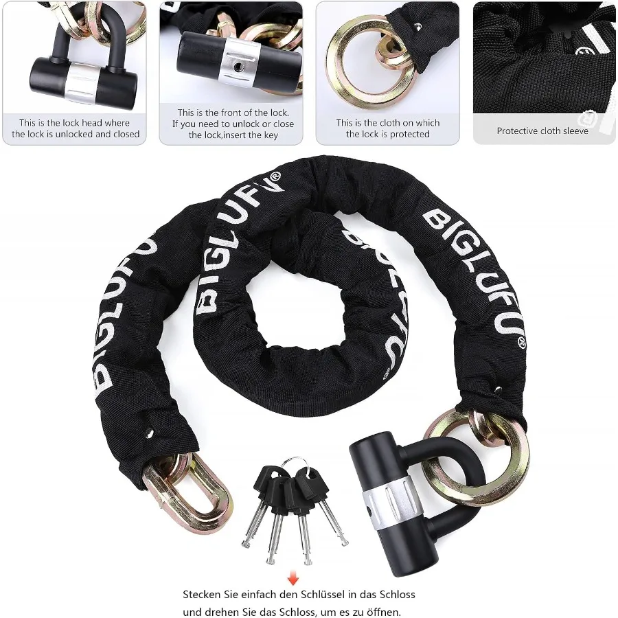 الثقيلة 4ft طويلة 15mm قطع برهان أقفال سلسلة مربعة للحماية الآمنة للدراجات النارية الدراجات مولدات البوابات والدراجات البخارية #5