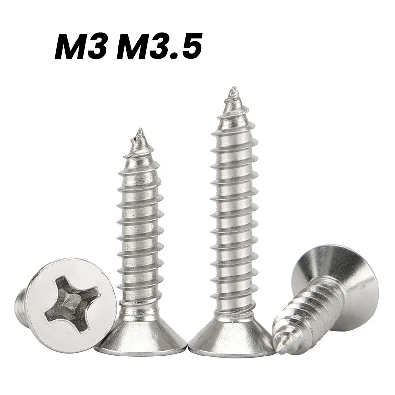 20/50Pcs M3 M3.5 Stainless Steel Cross Recess Phillips Pan Round Head Flat End Self Tapping Screw Washer Head Screws