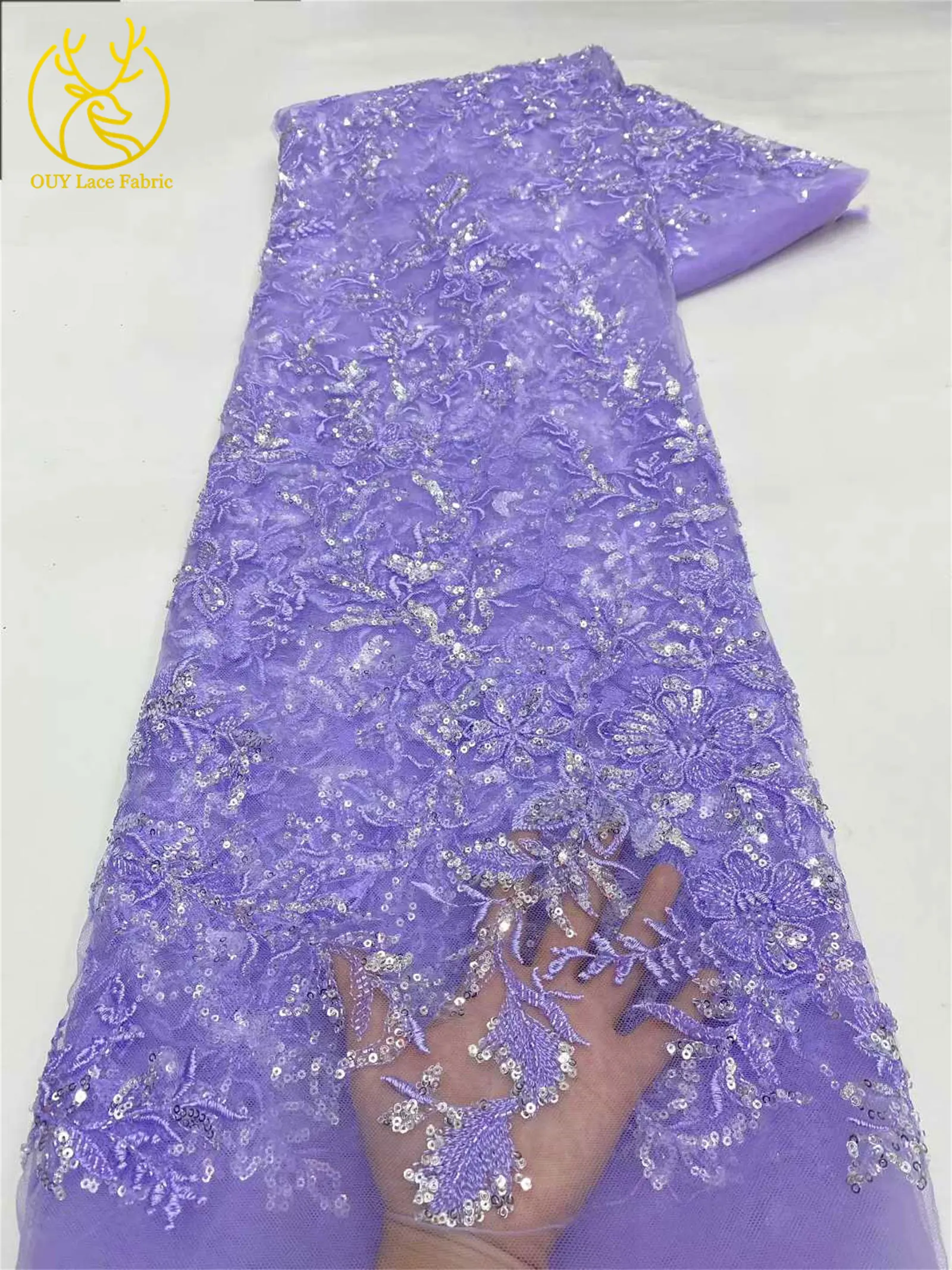 Luxuriöser afrikanischer Spitzenstoff 2026 mit französischen Pailletten, Netzperlen und 3D-Stickerei auf Tüll – Hochwertiger Stoff für Hochzeitskleider – Detail 12