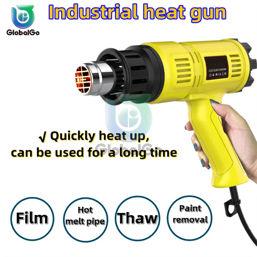 2000W 220V/110V EU/US Plug Industrial Electric Hot Air Gun Thermoregulator LCD Heat Guns Shrink Wrapping Thermal Heater Nozzle