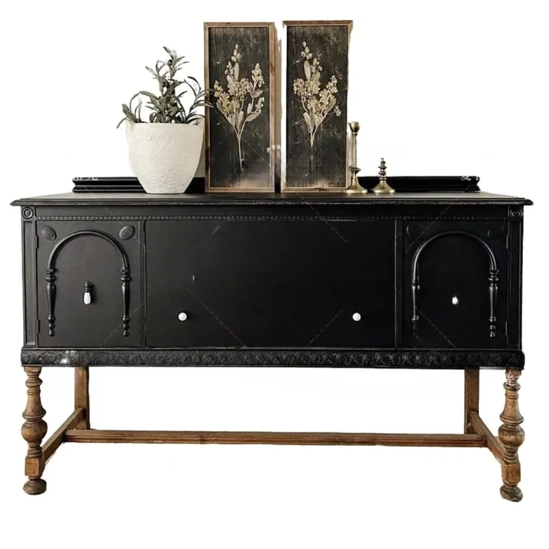 

French retro solid wood carving flower porch cabinet living room decorative cabinet locker home display cabinet birch