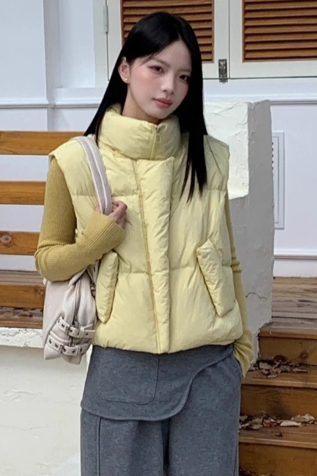 

Autumn and Winter New Women's Down Vest Loose Short Style Stand Up Collar Korean Vest