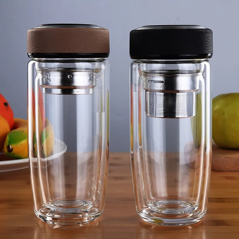 280/380/420Ml Transparent Double Wall Glass Water Bottle Tea Infuser Office Tea Cup Stainless Steel Filters Travel Drinkware