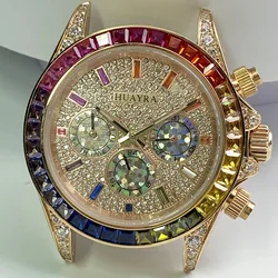 HUAYRA-009 Rainbow Inlaid Sports Watch Men's ST6502 Stainless Steel 50M Waterproof Men's Gold, Rose Gold Face dial