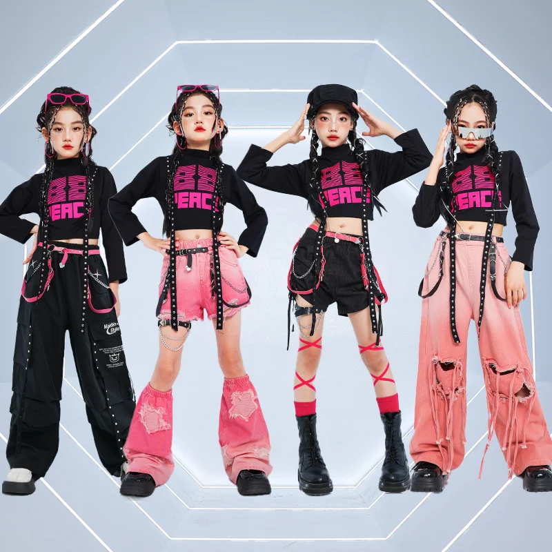 Moda Ragazze Street Style Abbigliamento per spettacoli di danza Vestito per bambini adolescenti Streetwear Costume hip-hop Bambino coreano