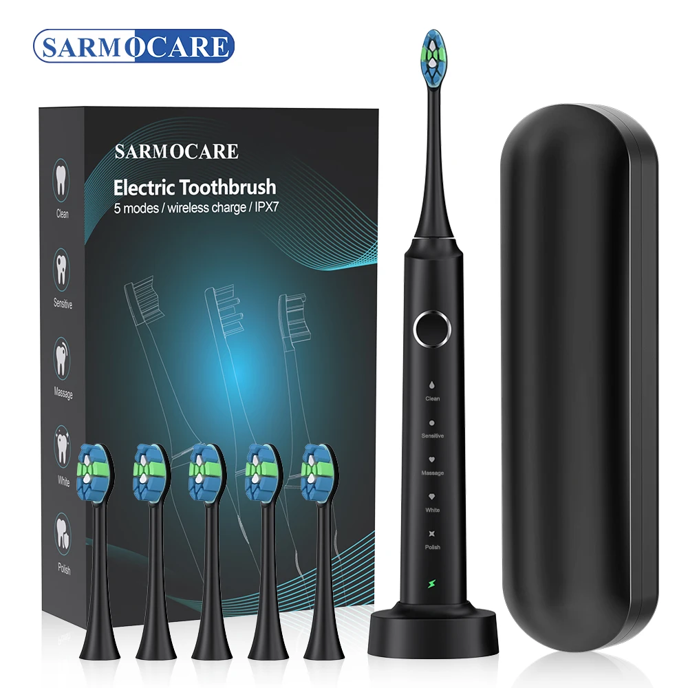 Sonic Electric Toothbrush Wireless Base Charging 5 Patterns 5 Replacemet brush head Waterproof Tooth Cleaning Tool Couple Set