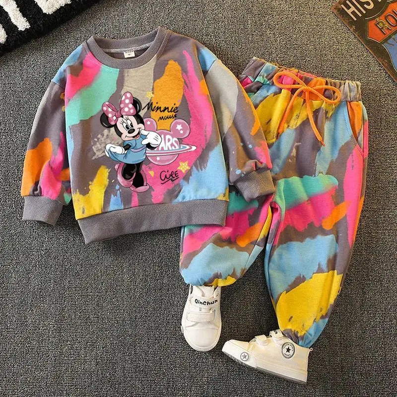 Girls and Boys Spring Autumn Clothes Minnie Full Print Sweatshirt+Pants 2pcs Casual Sports New Kids Cartoon Long Sleeve Suits