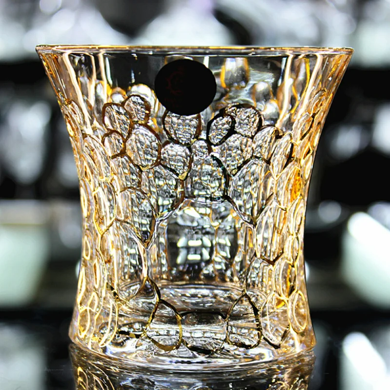 Chech Luxurious 3D Crystal Wine Whisky Glass Czekh Top Grade Golden Thread Brandy Vodka Cup Distortion Vasos De Cristal Verre