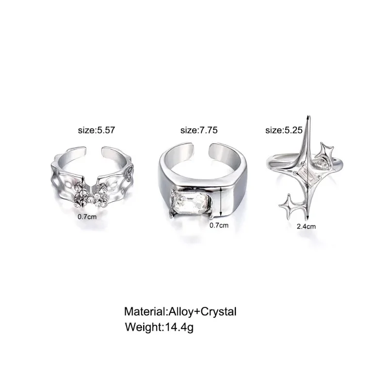 Metal Zirconia Mansard Open Geometric Ring Women\'s Exaggerated Glamour Ring Banquet Jewelry Accessories