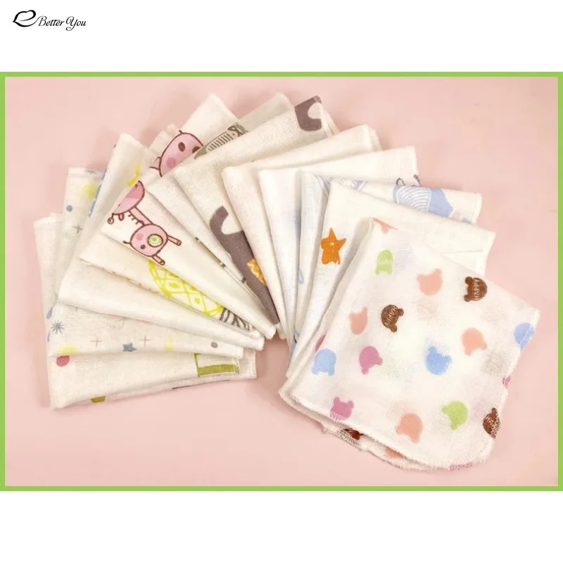 1pc 20*20cm Double Gauze Handkerchief Baby Bath Towel Newborn Cartoon Printed Gauze Square Breastfeeding Baby Saliva Towel