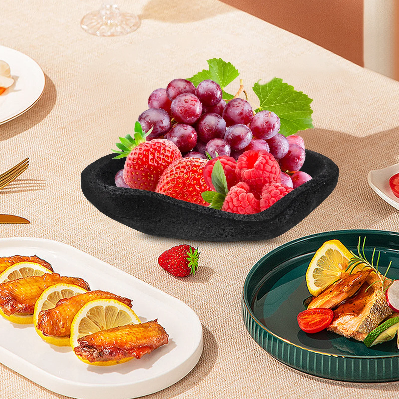 

Handmade Irregular Wood Fruit Bowl Carved Natural Tree Root Rustic Decorative Snack Serving Tray Pasta Bowls Wooden Dough Bowl