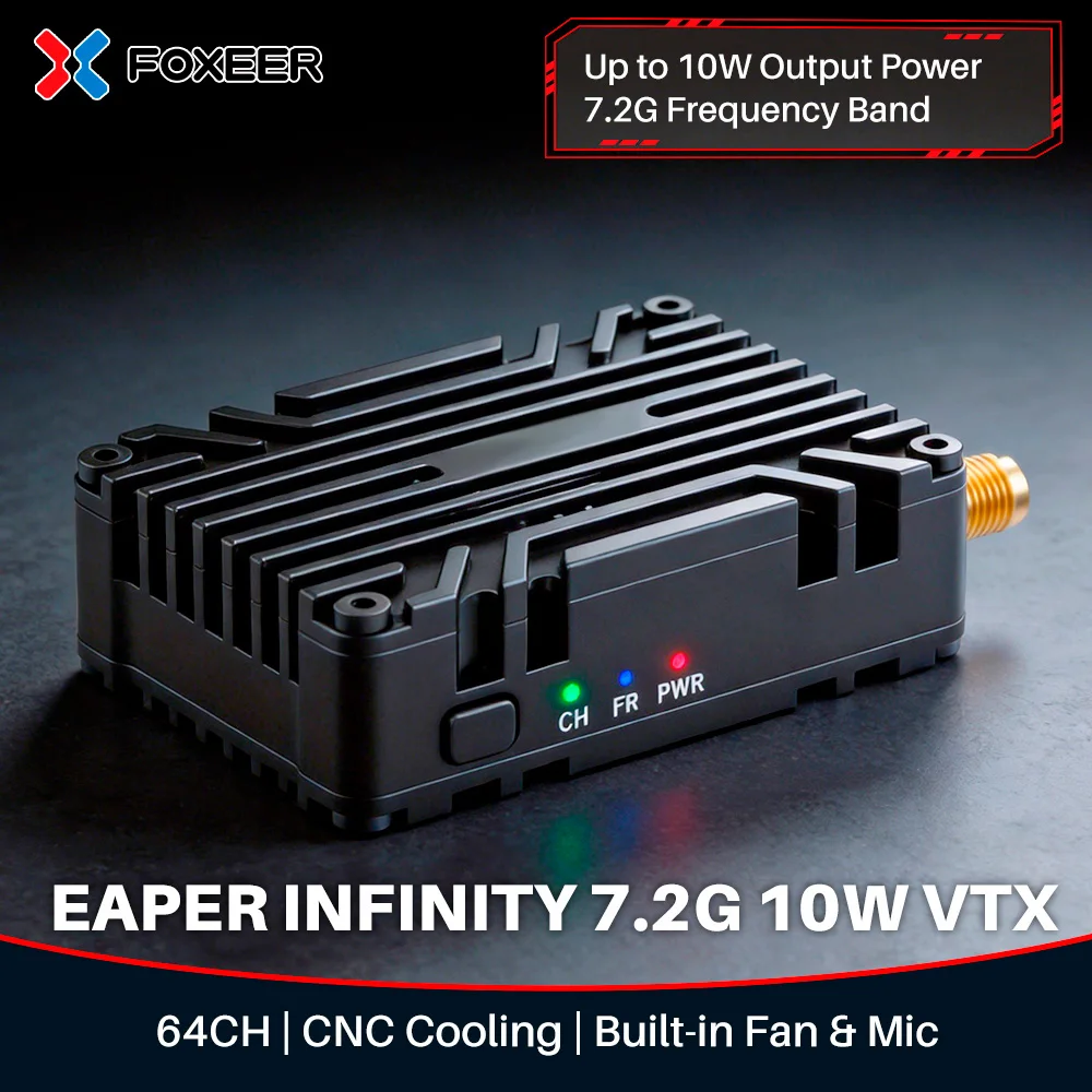 Foxeer Reaper Infinity 7.2G 10W VTX 64CH Built-in Fan Mic PIT Mode for Long Range FPV
