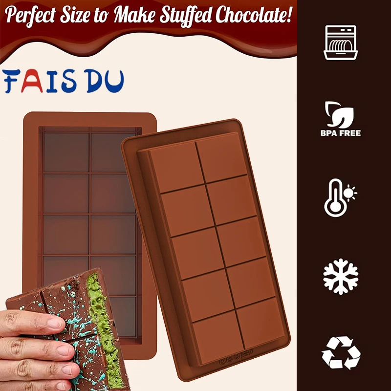 FAIS DU Chocolate Bar Mold Silicone Bars Break Apart Wax Melt Mould Easy Release Rectangle Durable for Protein and Handmade Gift