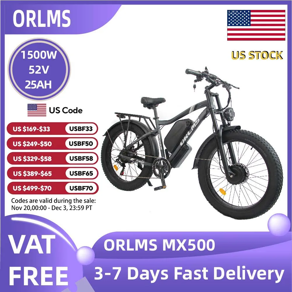 

ORLMS MX500 adult E-bike 1500W 52V 25Ah battery Electric Bike,24-inch All-terrain fat tire E-Mountain bike