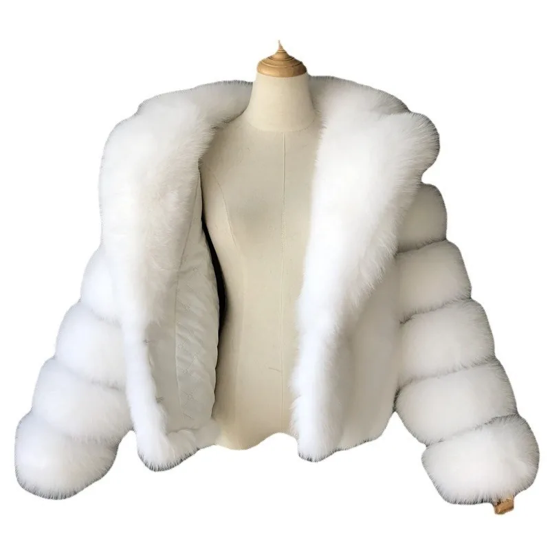Cross-border European and American fur jacket imitation fox hair women's clothing 2023 autumn and winter imitation  suit collar