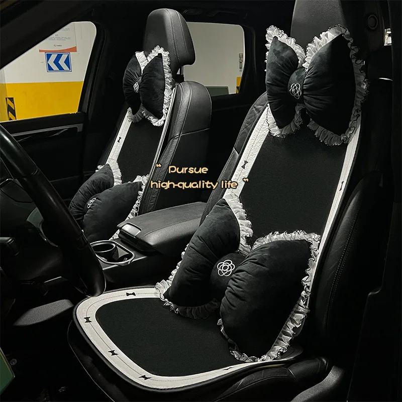 

Light Luxury Bow Car Cushion Autumn and Winter Deluxe Plush Warm Non-slip Car Cushion Comfortable Seat Cover
