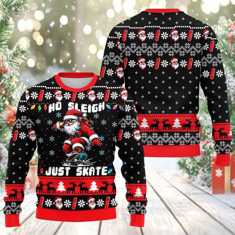 3D Print Skeleton Christmas Sweater Men Women Funny Skull Crewneck Long Sleeve Ugly Xmas Pullover Holiday Party Gift Autumn Tops