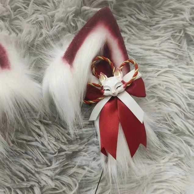 여우 귀 로리타 액세서리, 귀여운 모피 귀 꼬리, 생일 파티, 할로윈 쇼 코스프레, 여우 고양이 꼬리, 애니메이션 액세서리