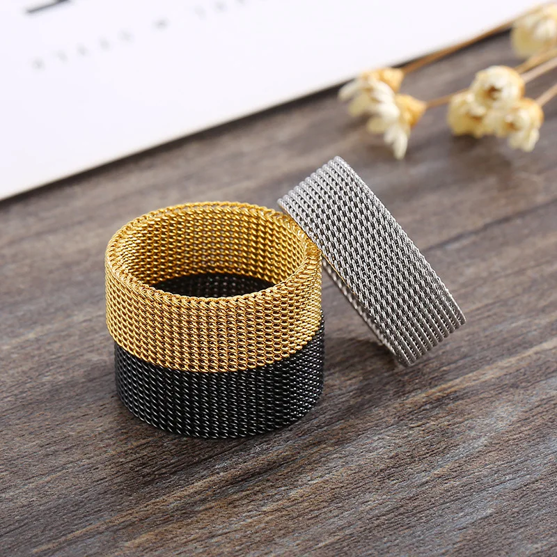 Hip Hop Stainless Steel Couple Ring Fashion Mesh Patterned Rings Simple Wedding Bands Women Men's Party Jewelry image 5